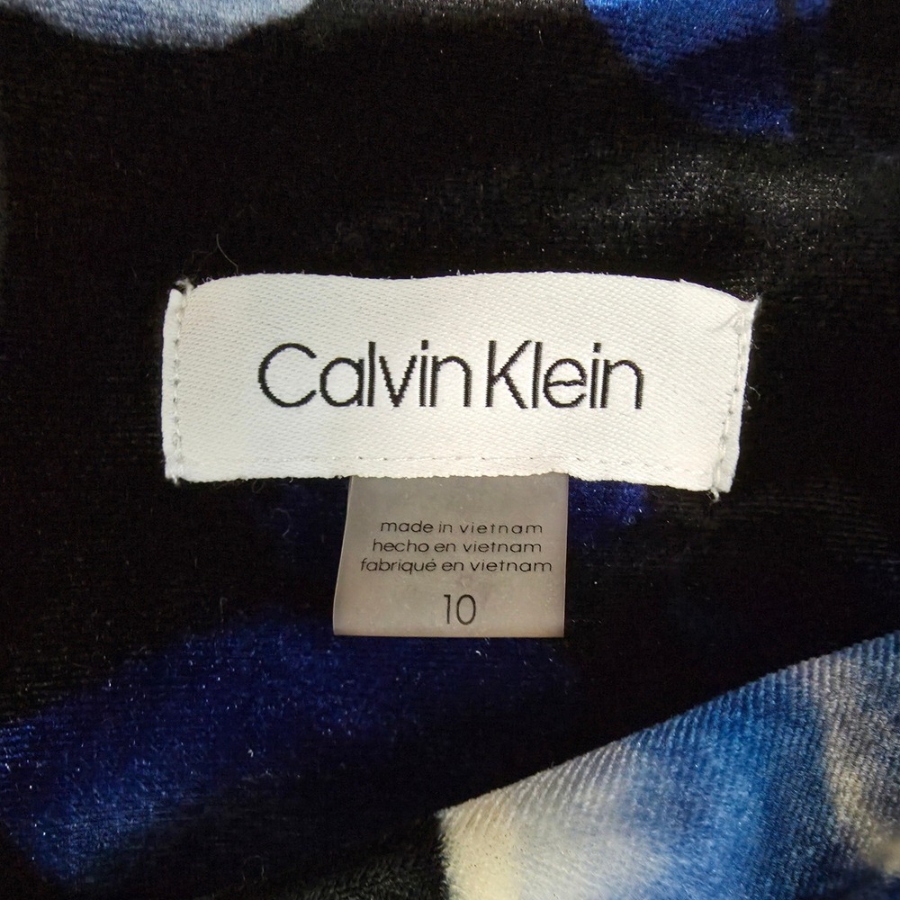 Calvin Klein Dark Floral Velvet Midi Dress Sz 10 Blue Rose Office‎ Evening - Picture 9 of 15